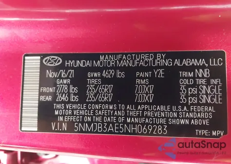 2022 Hyundai Tucson Sel из США, поврежденный, VIN 5NMJB3AE5NH069283